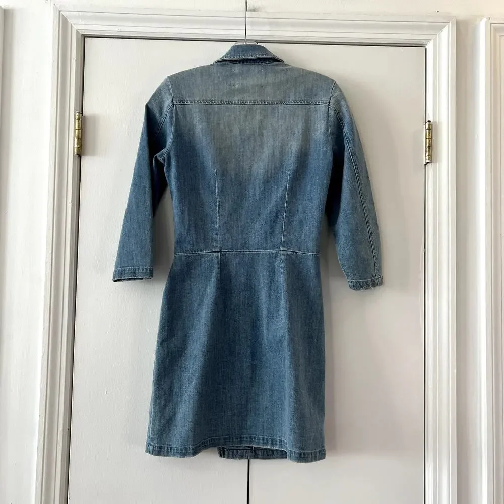 Retrofete Willa Jean Denim Mini Dress Blue XS Western Padded Shoulders - Picture 6 of 6
